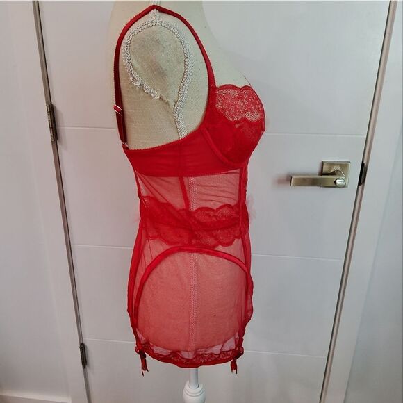 Victoria's Secret Red Lace Unlined Corset Teddy Size 36C - Picture 4 of 9
